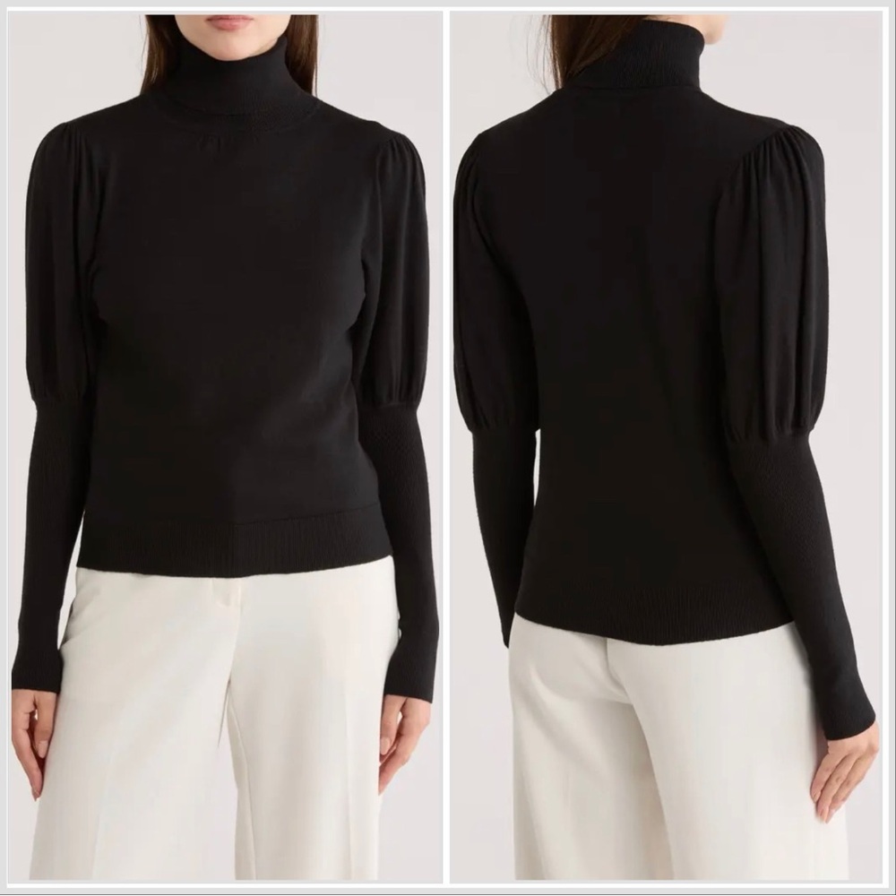 MAX STUDIO Juliet Bubble Sleeve Turtleneck Sweater Size Medium Black NWOT